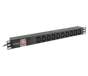 Lanberg PDU čierna / Zásuvková lišta do racku / 1U / 7x IEC C13 / 10 A / 2 m