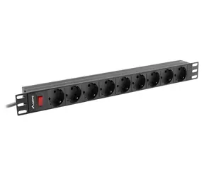 Lanberg PDU čierna (PDU-09F-0300-BK) / Zásuvková lišta do racku / 19" / 1U / 9x zásuvka / 16 A / 3 m