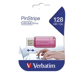 Verbatim Store 'n' Go PinStripe 128GB ružová / Flash disk / USB 2.0 / čítanie 12 MB/s / zápis 5 MB/s
