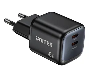Unitek P1129ABK01- EU čierna / Nabíjačka / 2x USB-C / 45 W / GaN / PD 3.0