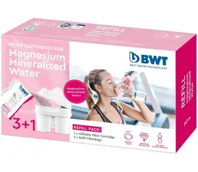 BWT Refill Filter Mg2+ 3+1 ks / Vodný filter / kompatibilný s Brita Maxtra, Laica Biflux, Dafi Unimax / kapacita 120 l