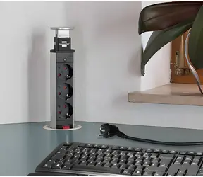 Brennenstuhl Tower Power strieborno-čierna / Stolová zásuvka / 3x zásuvka / 2x USB-A / 16A