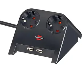 Brennenstuhl Desktop-Power čierna / Stolná USB nabíjačka / 2x zásuvka 230V / 2x USB-A / 2100 mA / 1,8m
