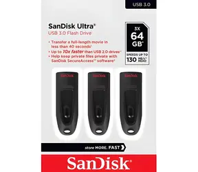 SanDisk Ultra 64 GB čierna (3 ks) / Flash disk / USB 3.0 / čítanie až 130 MB/s