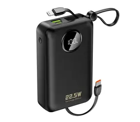 Dudao K14+ 20000mAh čierna / Powerbanka / USB-C / USB-A / vstavané káble Lightning / USB-C / 22.5W