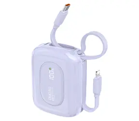 Dudao K32 10000mAh fialová / Powerbanka / so vstavaným káblom / USB-C / Lightning / 22.5W