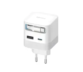 Cuktech AD653W biela / Nabíjací adaptér / GaN / 67W / 2x USB-C + USB-A / výsuvný kábel USB-C 70 cm