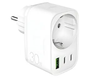 Puro Nabíjačka so zásuvkou 30W biela / Sieťová nabíjačka / 2x USB-C + 1x USB-A / PD 30W