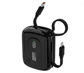 Dudao K32 10000mAh čierna / Powerbanka / so vstavaným káblom / USB-C / Lightning / 22.5W