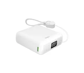 Puro 10000mAh biela / Powerbanka / 20 W PD / USB-C + USB-A / LED displej / vstavaný kábel USB-C