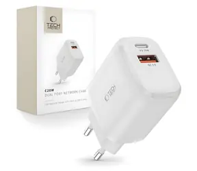 Tech-Protect C20W biela / Nabíjačka / 20 W / USB-C PD / USB-A QC 3.0