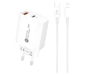 Hurtel A6MaxL biela / Nabíjačka / USB-A, USB-C / 20W / kábel USB-C-Lightning 1m