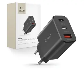 Tech-Protect NC30W čierna / Nabíjačka / 2x USB-C PD 30W / USB-A QC 3.0