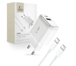 Tech-Protect C20W biela / Sieťová nabíjačka / 20W / USB-C PD / USB-A QC 3.0 / kábel USB-C
