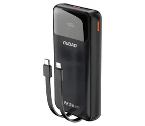 Dudao K15Pro 20000mAh čierna / Powerbanka / USB-C / USB-A / vstavané káble Lightning / USB-C / 22.5W