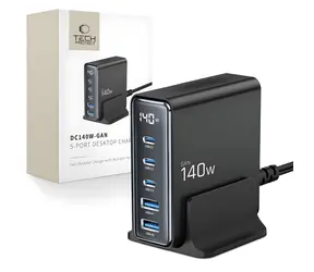 Tech-Protect DC140W-GAN čierna / Nabíjacia stanica / GaN / 5 portov / PD 140W / QC 3.0