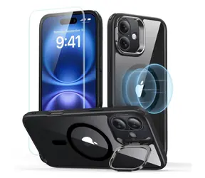ESR Classic Hybrid HaloLock čierna / Puzdro so stojanom + ochranné sklo / Apple iPhone 16 / MagSafe