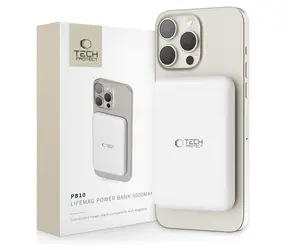 Tech-Protect LifeMag PB10 biela / Powerbanka / MagSafe / 5000 mAh / 15W / USB-C
