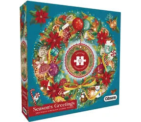 GIBSONS Okrúhle puzzle Vianočné pozdravy / 500 dielikov / priemer 49 cm