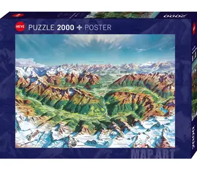 HEYE Puzzle Map Art: Horský svet v Alpách / 2000 dielikov / 97 × 69 cm