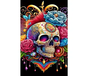 Norimpex Diamantové maľovanie Lebka s kvetinami Halloween / 30x40 cm