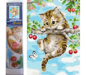 Norimpex Diamantové maľovanie Mačiatko na čerešni / 30x40 cm