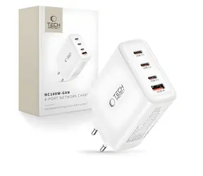 Tech-Protect NC100W-GAN biela / Nabíjací adaptér / GaN / 3x USB-C / 1x USB-A / PD, QC 3.0