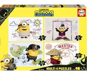Educa Puzzle Mimoni a monštrá 4v1 / (50 & 80 & 100 & 150 dielikov)
