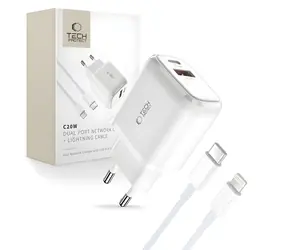 Tech-Protect C20W biela / Sieťová nabíjačka / USB-C PD 20W / USB-A QC 3.0 / kábel USB-C - Lightning