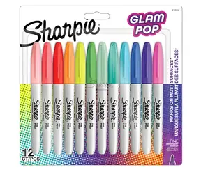 Sharpie Fine Glam Pop / Popisovač permanentný / okrúhly hrot F / mix farieb / 12 ks
