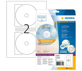 Herma Etikety na CD/DVD 116 mm biele / Etikety / Papier nepriehľadný / 20 ks / 10 listov A4