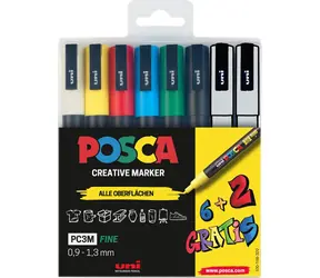 POSCA PC- 3M 6+2 / Akrylový popisovač / Sada 8 farieb