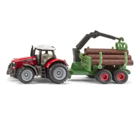 Siku Traktor Massey Ferguson s lesníckym prívesom a kládami / od 3 rokov