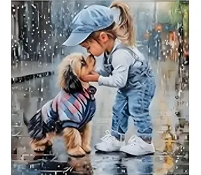 Norimpex Diamantové maľovanie Dievča so psíkom v daždi / 30x40 cm