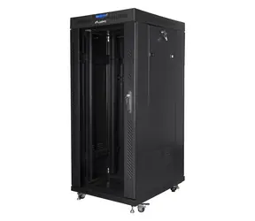 Lanberg 27U 19" čierny / Stojanový rozvádzač / 600x800 mm / Flat pack / Sklenené dvere / LCD