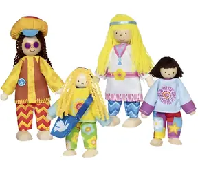 GOKI Bábiky Hippie rodina 4 ks / Drevené / 9-11 cm
