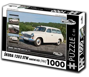 RETRO-AUTA Puzzle č. 80 Škoda 1202 STW sanitné vozidlo (1961) / 1000 dielikov / 66 × 47 cm