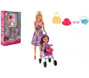 TEDDIES Bábika Anlily s bábätkom / 30 cm / bábätko 11 cm / kočík a doplnky