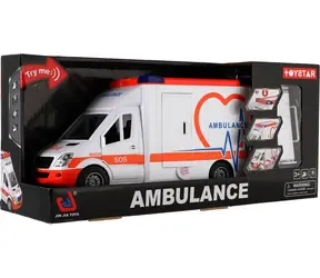 TEDDIES Auto ambulancia 28 cm / Otváracie dvere / Lehátko pre pacientov / Zotrvačník