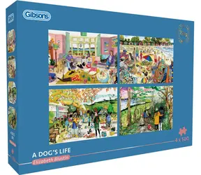 GIBSONS Puzzle Psí život / 4x500 dielikov / 49 x 34 cm