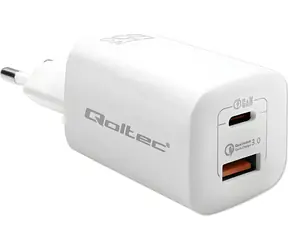 Qoltec 50765 GaN ULTRA nabíjačka biela / Nabíjačka / 65W / 1x USB-A QC3.0 + 1x USB-C PD / 5-20V