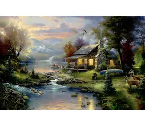 Norimpex Diamantové maľovanie Horská chata pri jazere / 30x40 cm