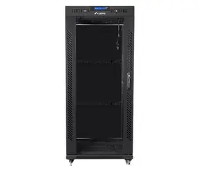 Lanberg 27U 19" čierny / Stojanový rozvádzač / 600x600 mm / Flat pack / Sklenené dvere / LCD