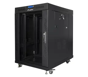 Lanberg FF01 15U 19" čierny / Stojanový rozvádzač / 600×800 mm / Sklenené dvere / LCD panel / Nosnosť 1200 kg