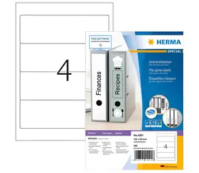 Herma Etikety na zakladače 192x59 mm / biele, krycie / 100 listov / 400 ks