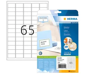 Herma Adresné etikety Premium 38,1x21,2 mm biele / Etikety / A4 / papier / 1625 ks / 25 listov