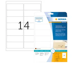 Herma etikety A4 transparentná / matná fólia / 99,1x38,1 mm / laser / vodeodolné / 350 ks
