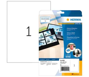 Herma etikety A4 210x297 mm biele / Etikety / Lesklý papier / Laser / 25 listov