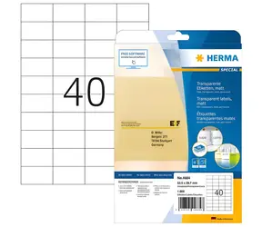 Herma etikety 52,5x29,7 mm transparentná matná fólia / Etikety / A4 / laser / vodeodolné / permanentné / 1000 ks