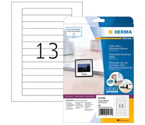 Herma Video etikety A4 biele / Etikety na VHS kazety / 147,3 x20 mm / 325 ks
